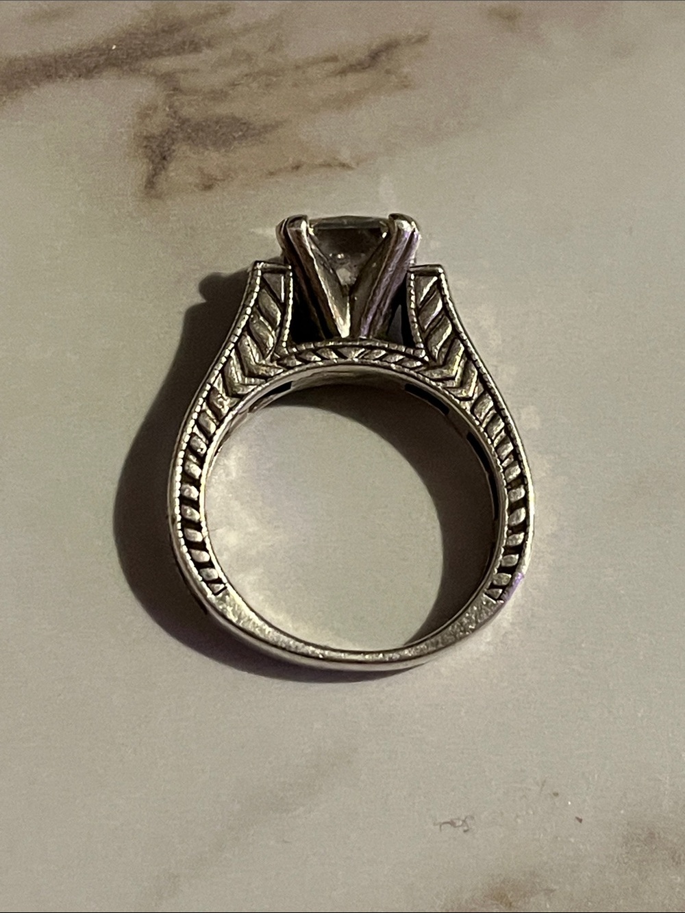 Sterling Cathedral Engagement ring w/ large CZ solitaire